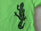 Hand printed leopard gecko block print toddler t-shirt close up