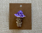 Handmade mushroom polymer clay brooch pin paper background