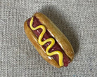 Handmade hot dog polymer clay brooch pin close up