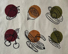 Fruits and circles block print tote bag close up