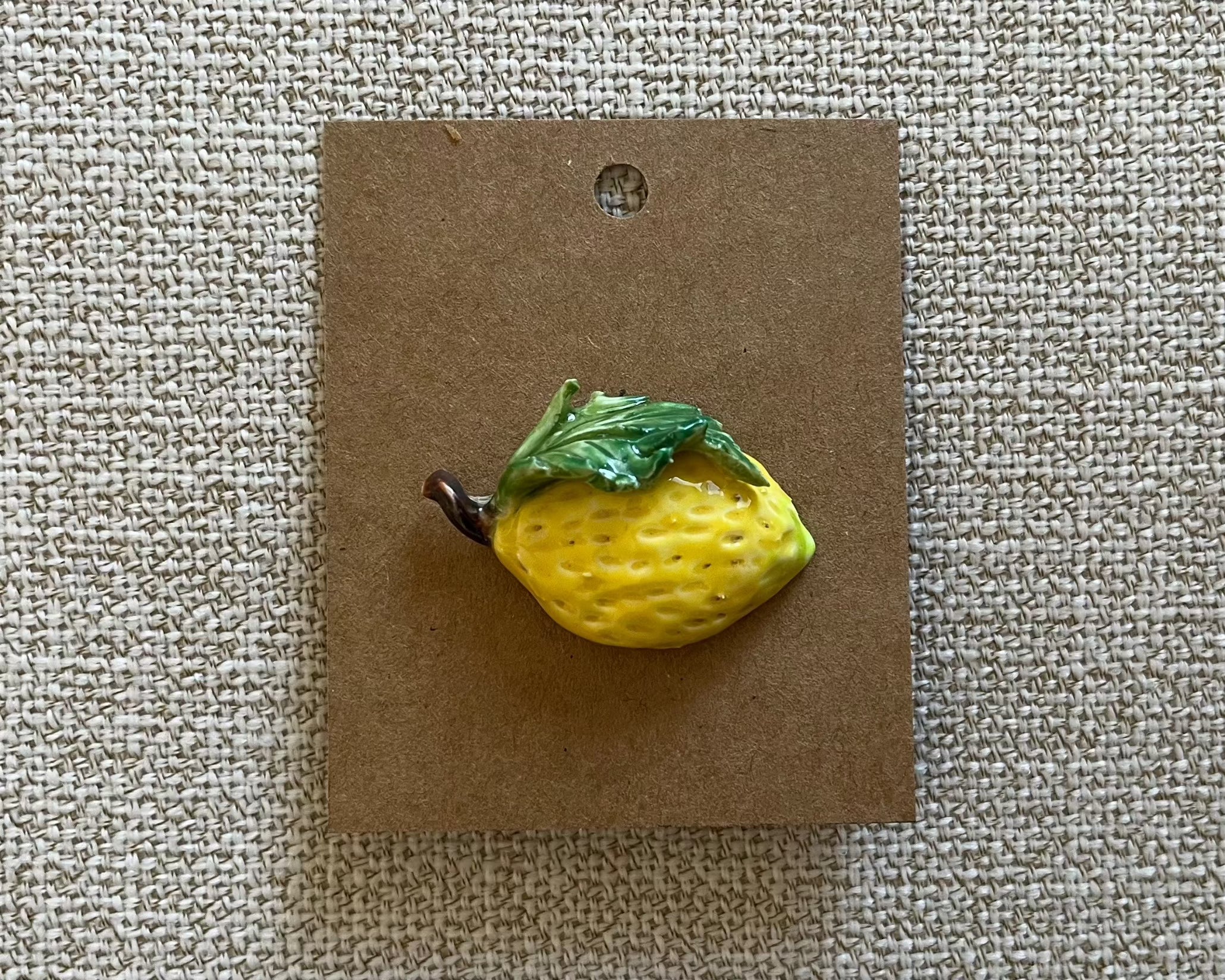 handmade lemon polymer clay brooch pin close up