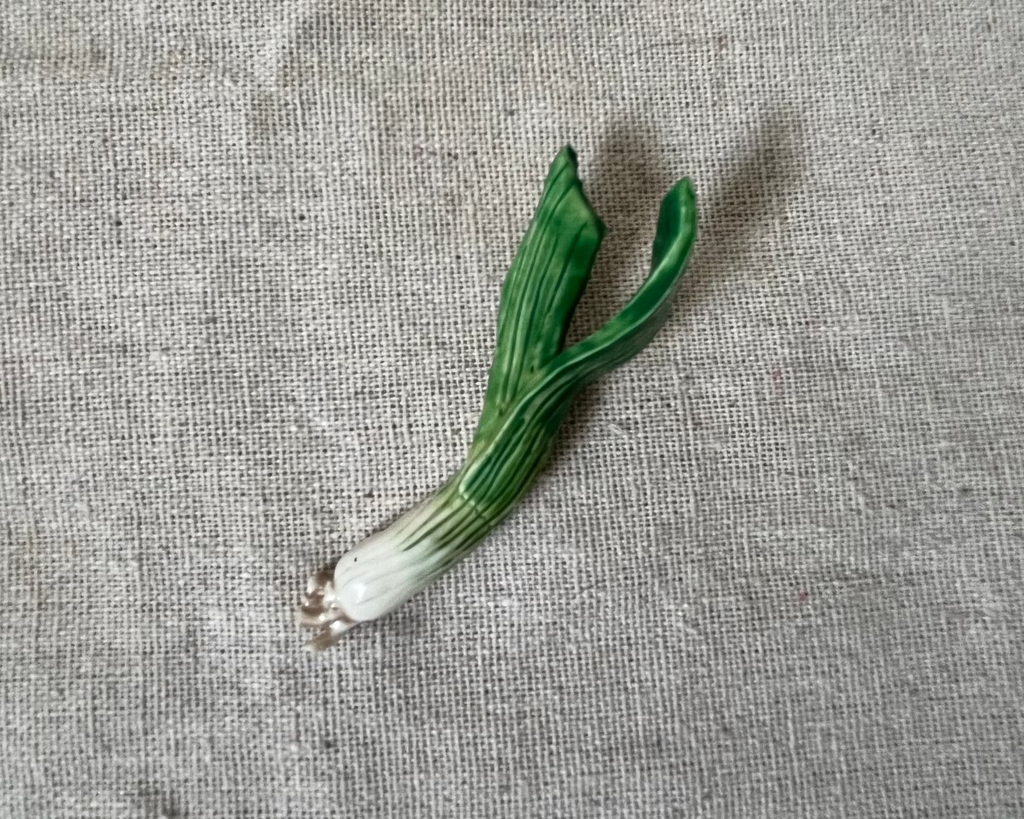 Handmade green onion polymer clay brooch pin