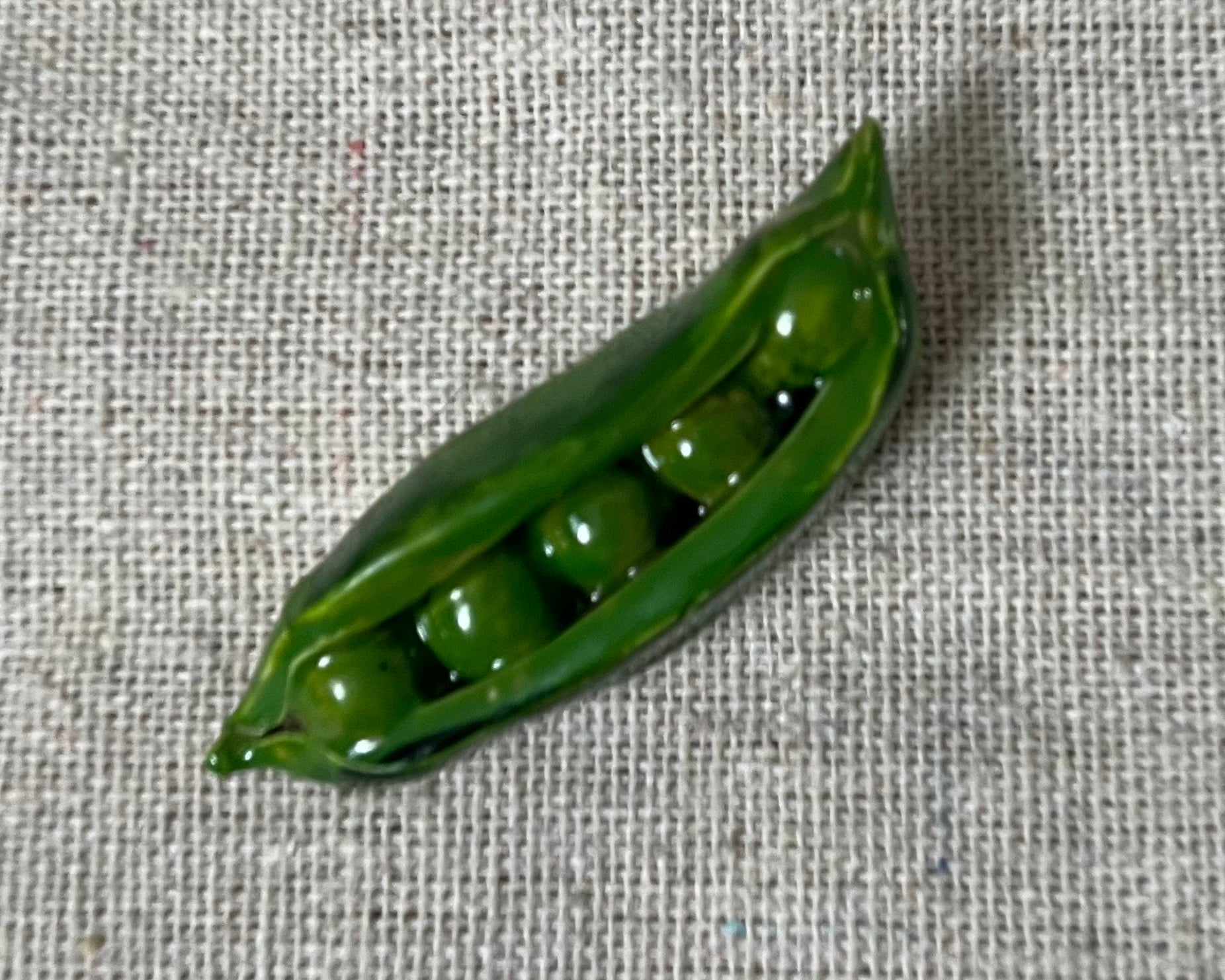 Handmade green peas polymer clay brooch pin close up