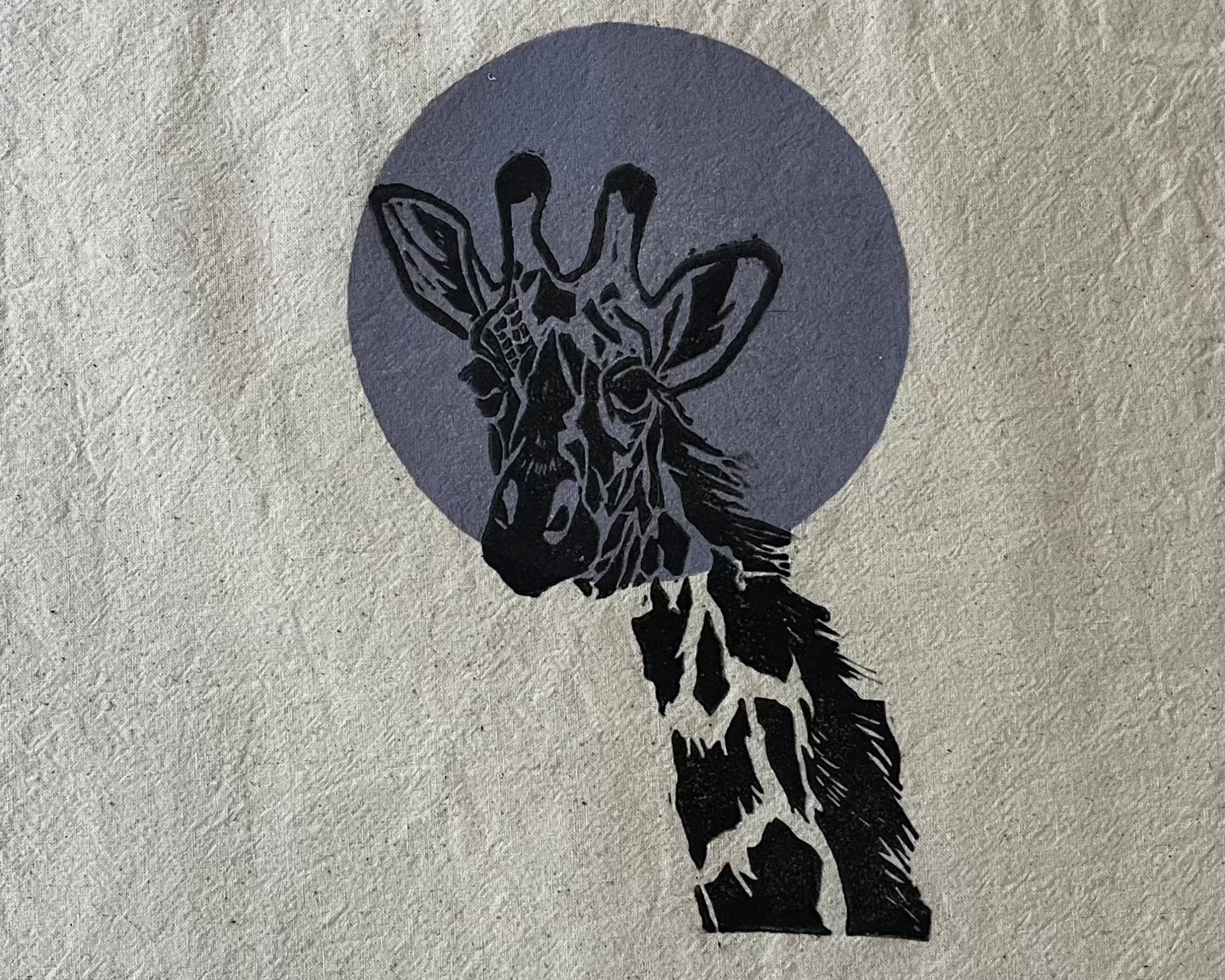 Giraffe and sun block print eco shopping bag close up