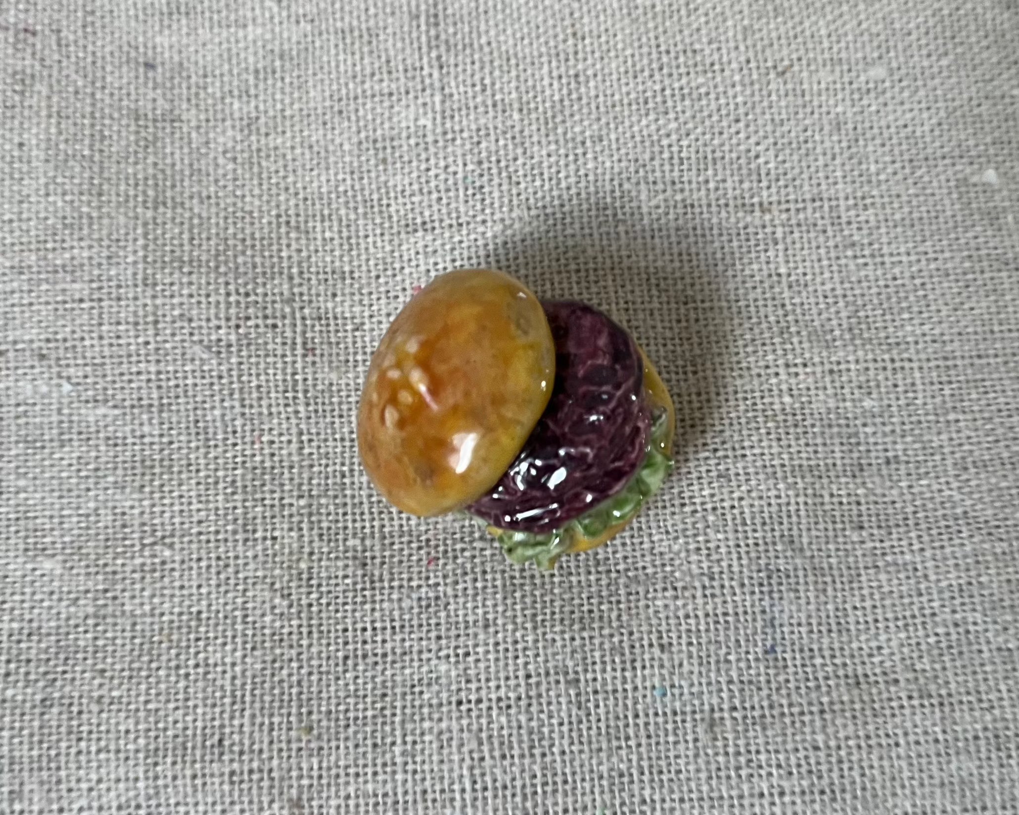 Handmade humberger polymer clay brooch pin