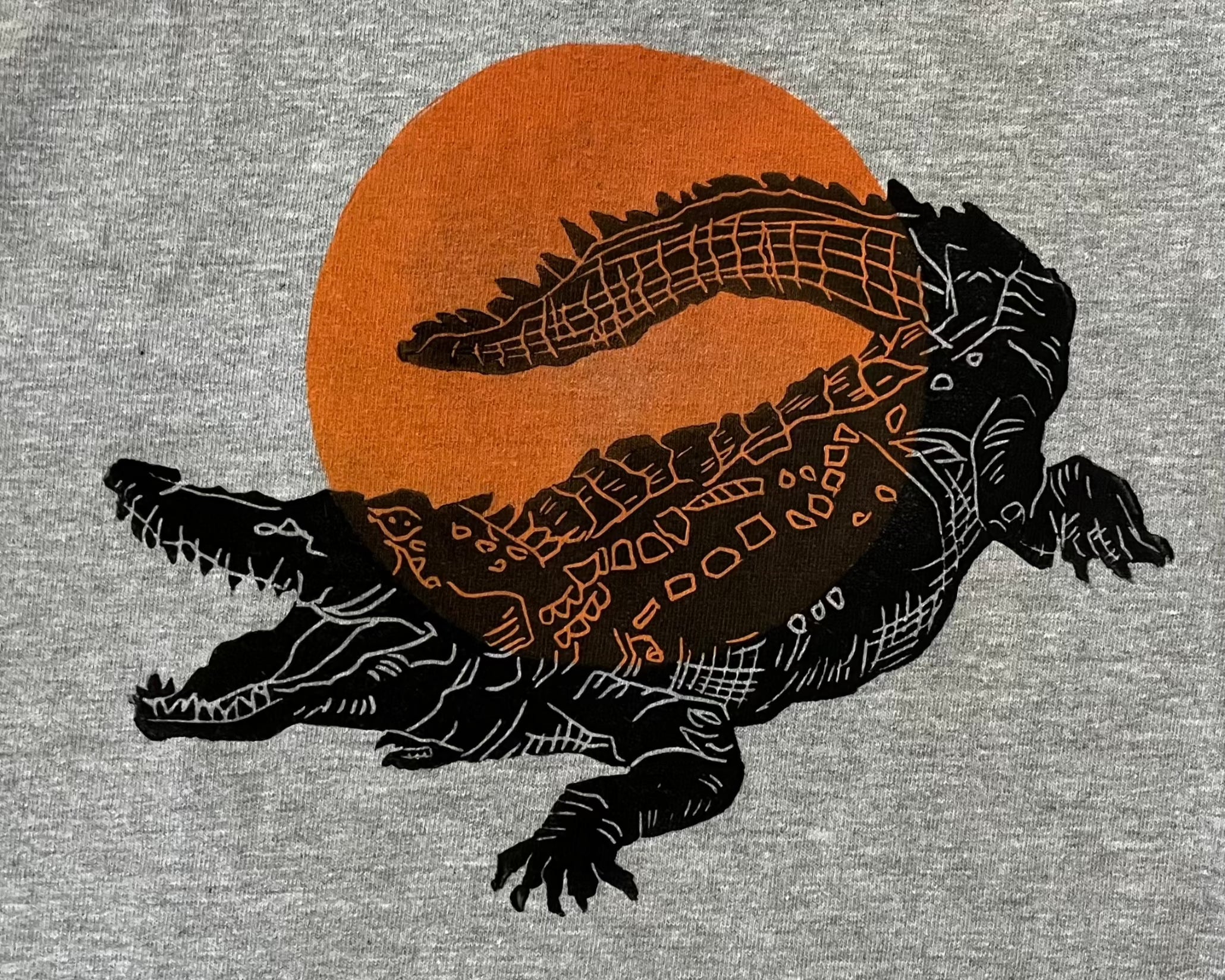 alligator and sun block print toddler t-shirt close up