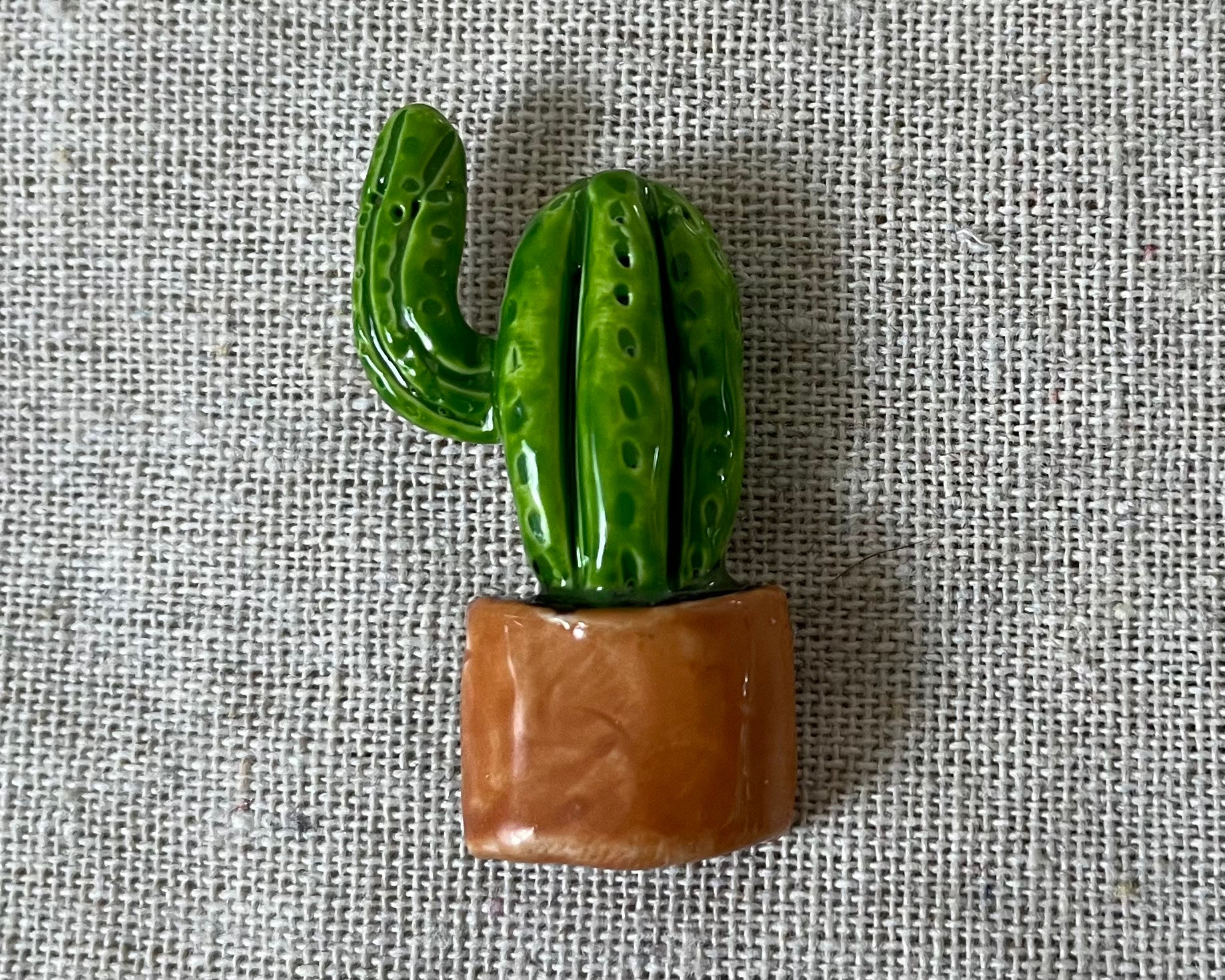 Cactus handmade polymer clay brooch pin close up