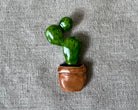 Cactus handmade polymer clay brooch pin close up