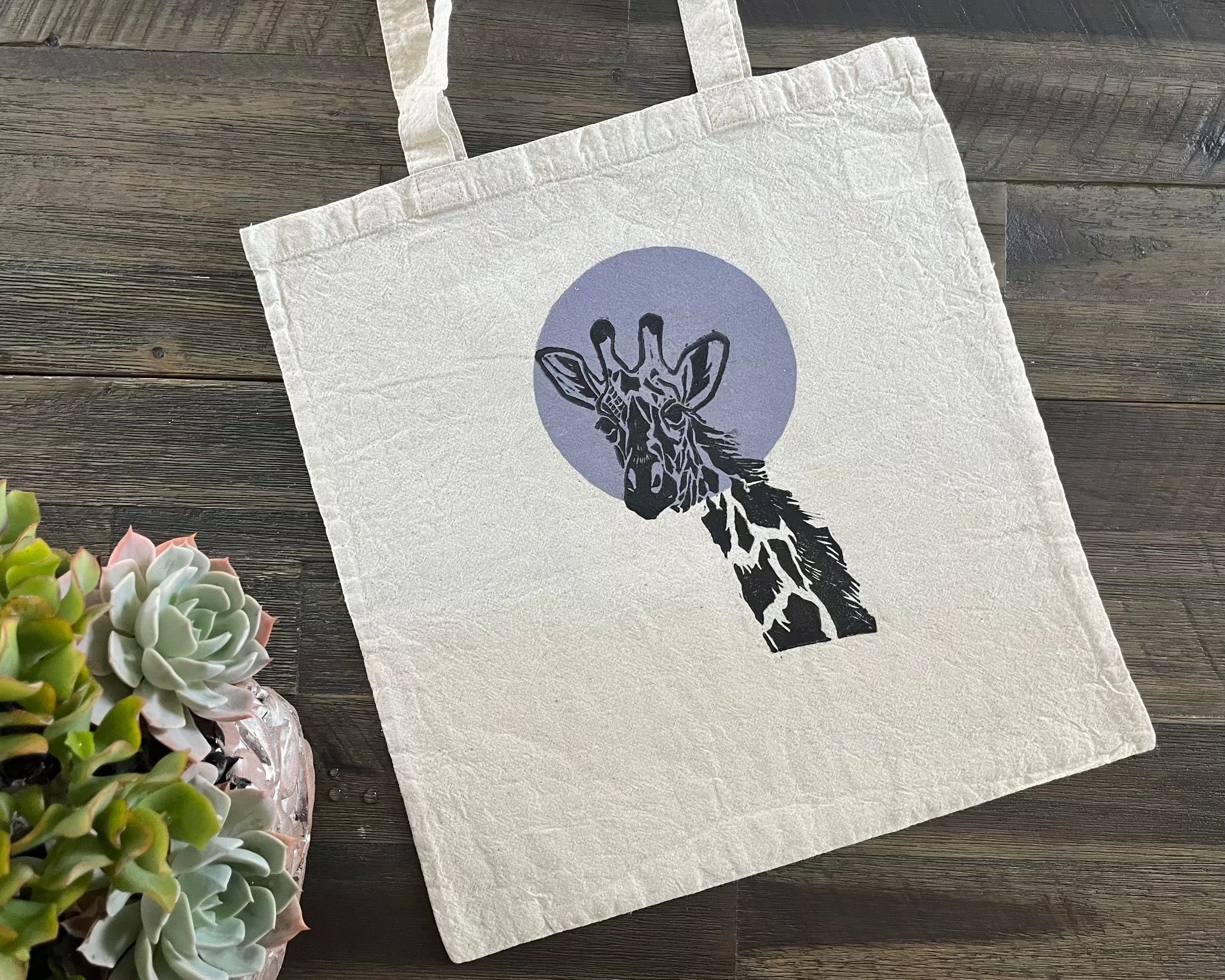 Giraffe and sun block print eco shopping bag