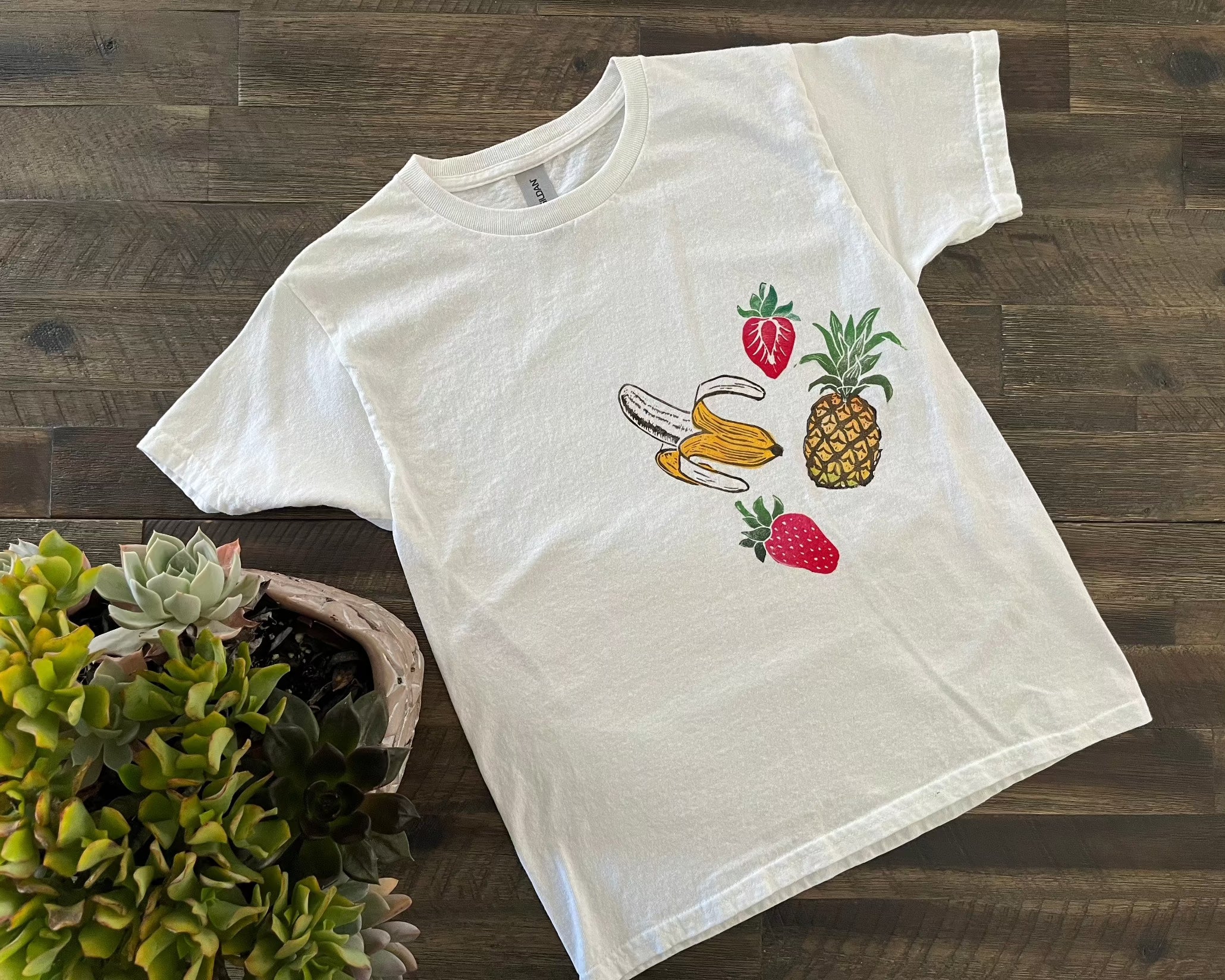 hand printed fruits block print t-shirt