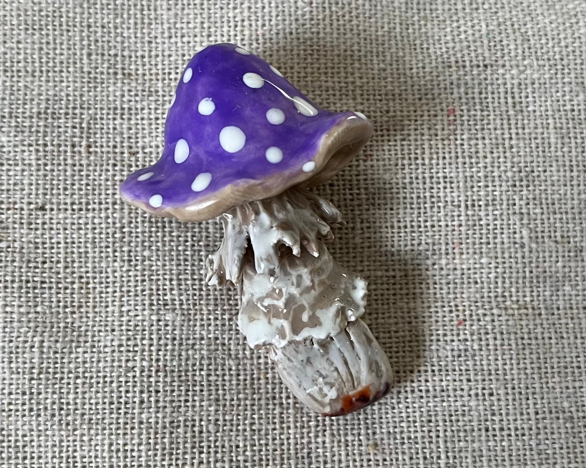 Handmade mushroom polymer clay brooch pin close up