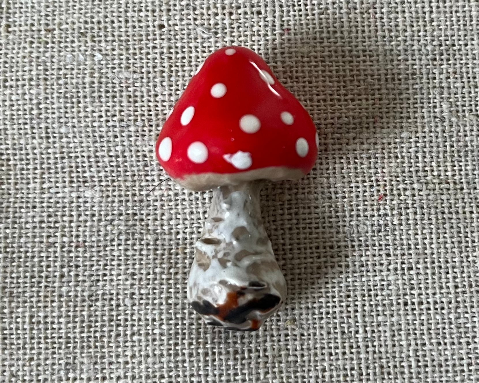 Handmade mushroom polymer clay brooch pin close up