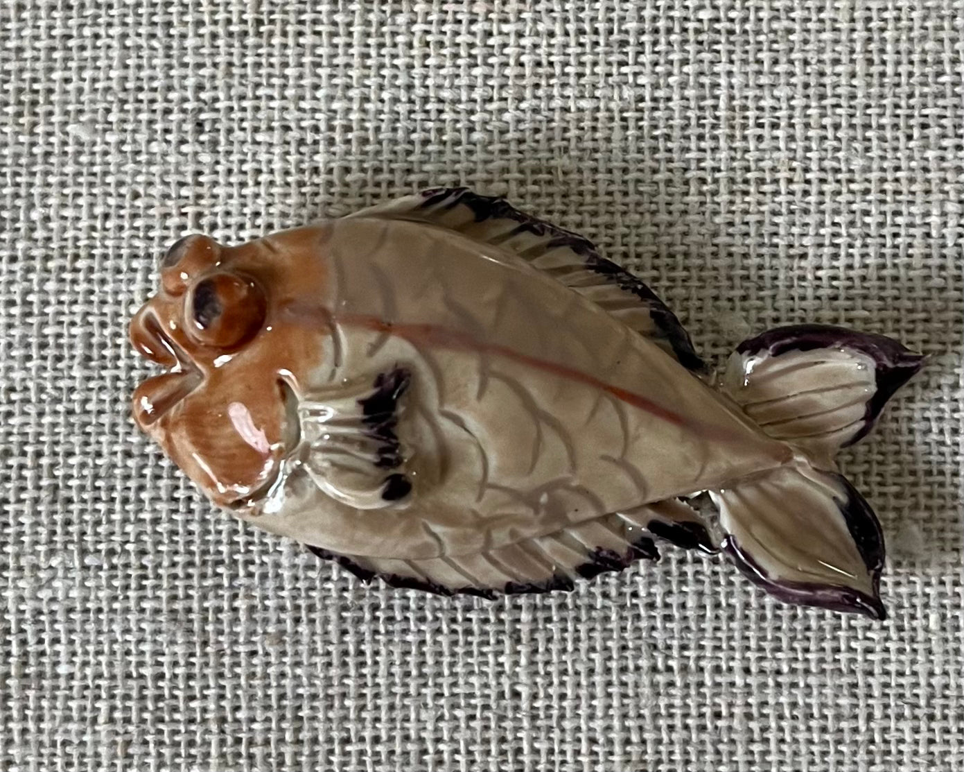 Fish handmade polymer clay brooch pin close up