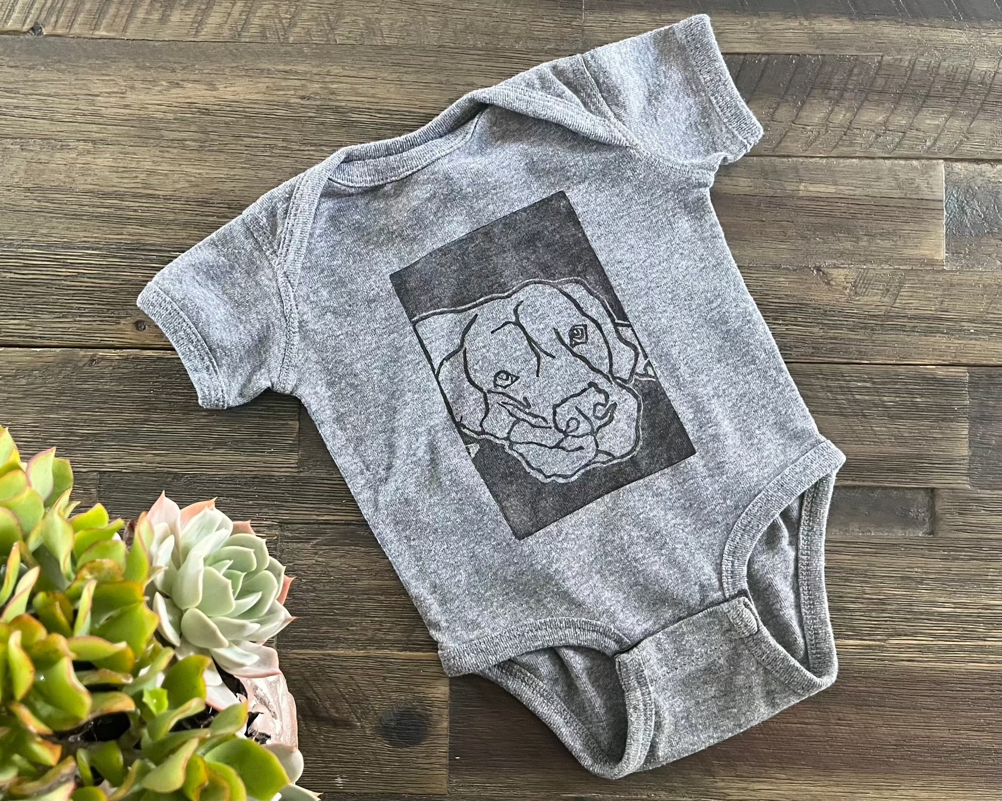 Dog block print baby onesie