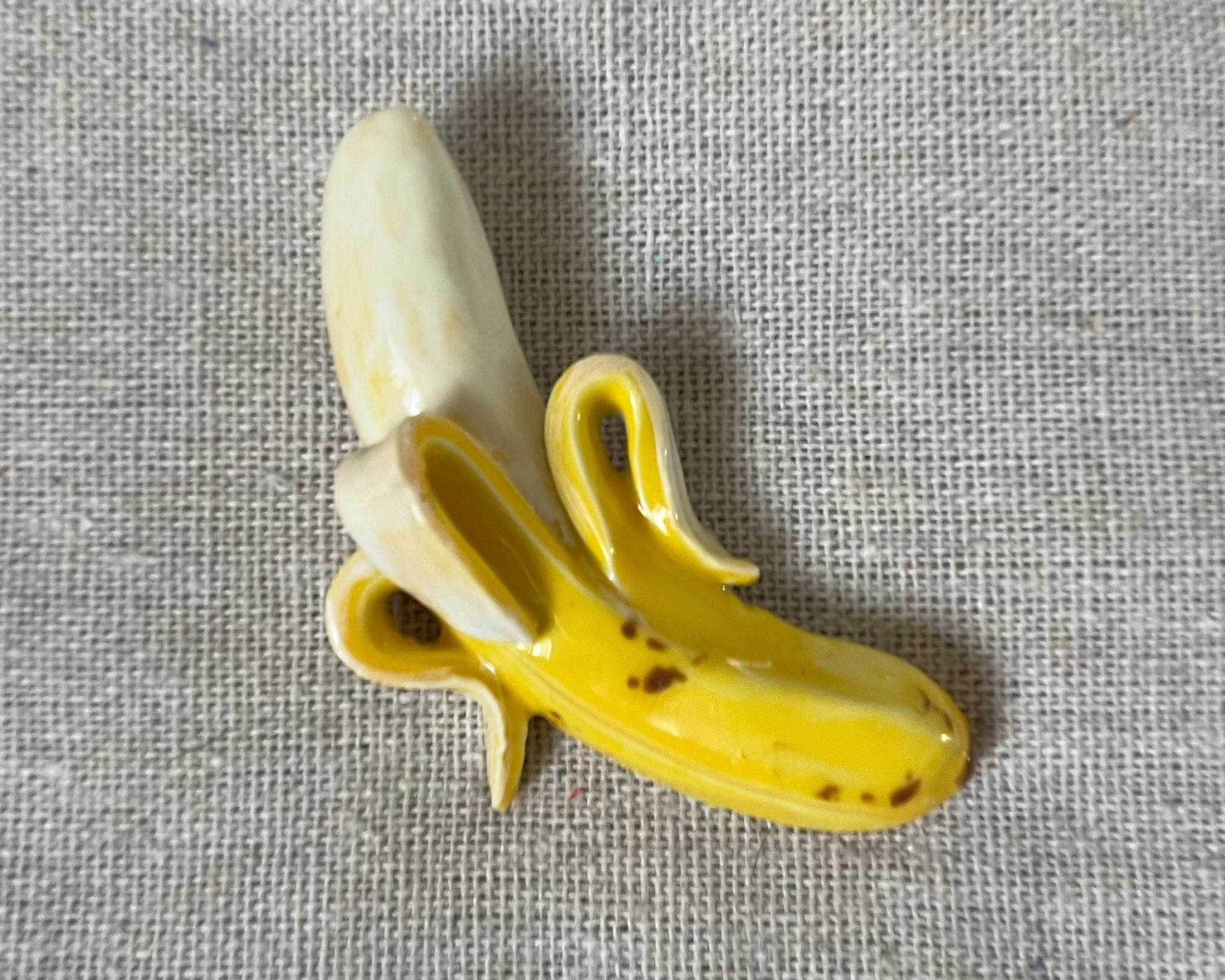 Banana handmade polymer clay brooch pin close up