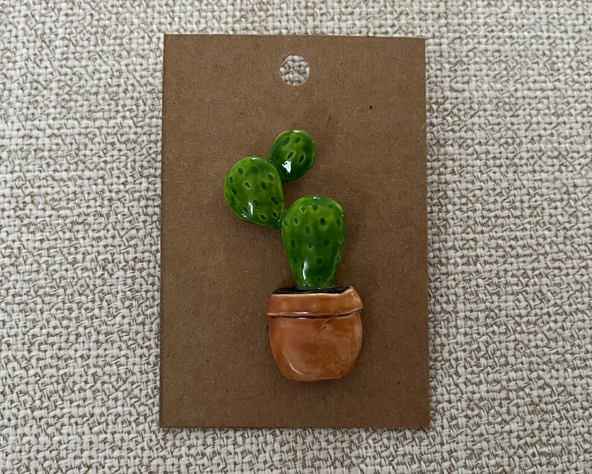 cactus handmade polymer clay brooch pin paper background