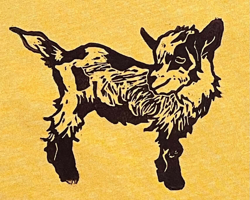 Baby goat block print shirt close up